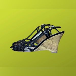 Black Fiona Strappy Wedge Heels